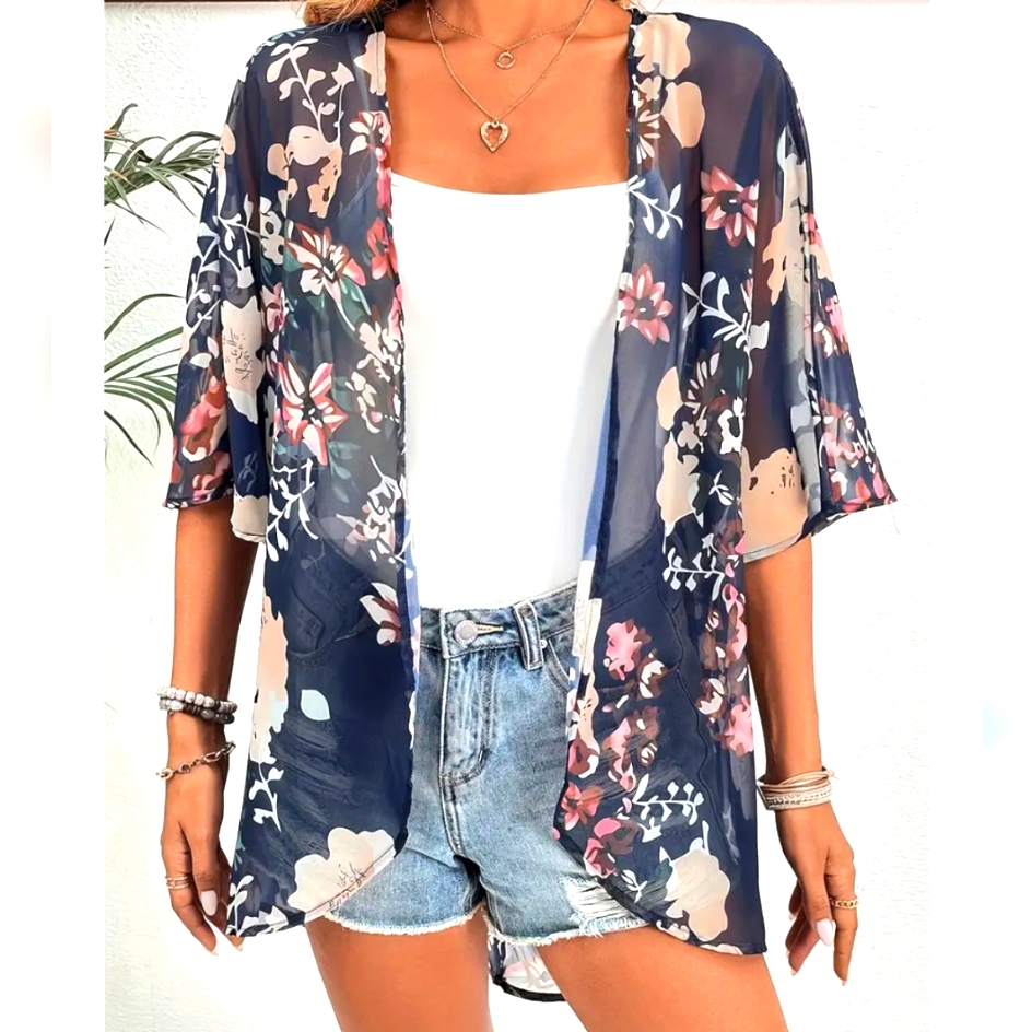 Women's S Oversized Floral Kimono Cover-Up
